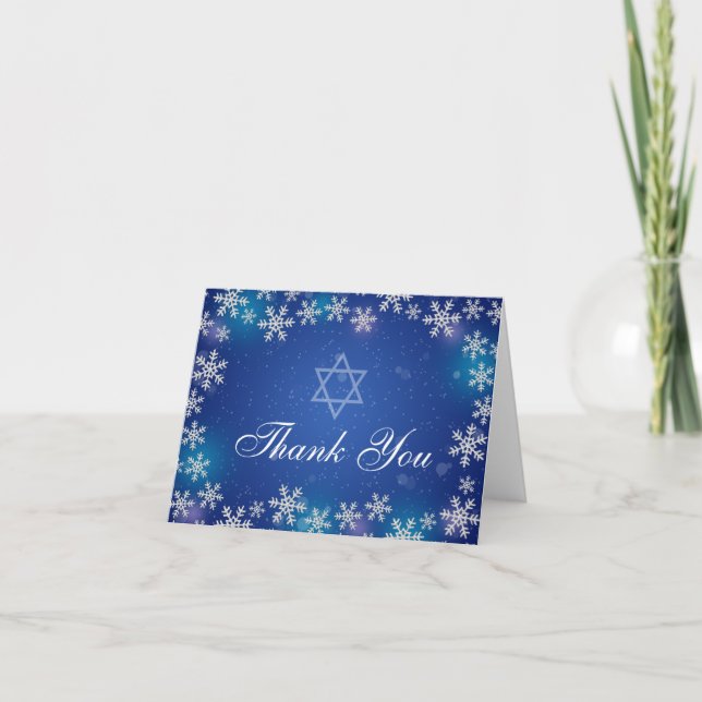 Bright Snowflake Blue Winter Bat Mitzvah Thank You (Front)