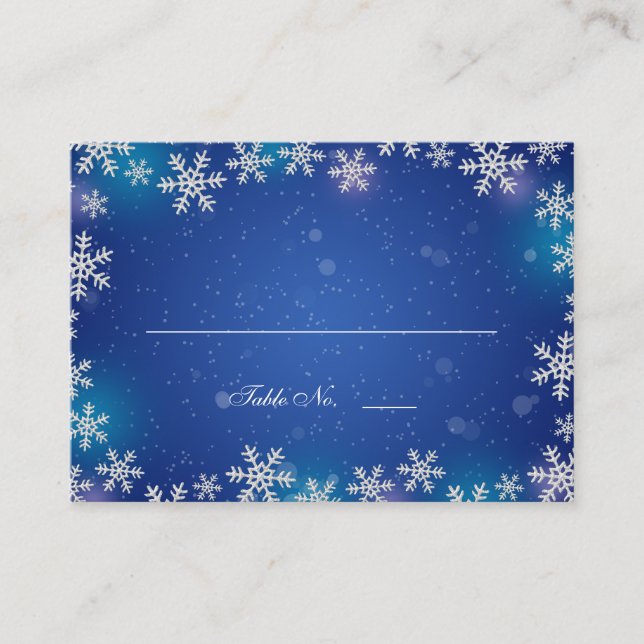 Bright Snowflakes Blue Table Seating Place Cards (Front)