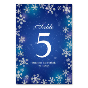 Bright Snowflakes Blue Winter Bat Mitzvah Table Table Number
