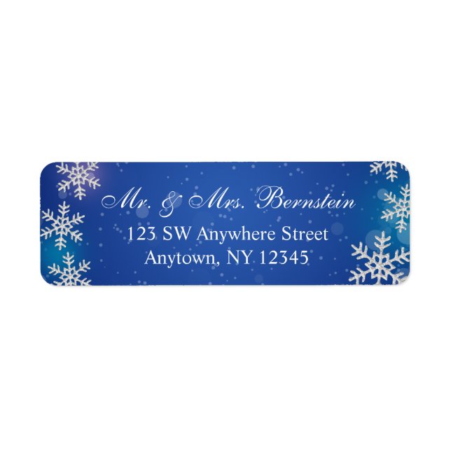 Bright Snowflakes Blue Winter Return Address Label (Front)