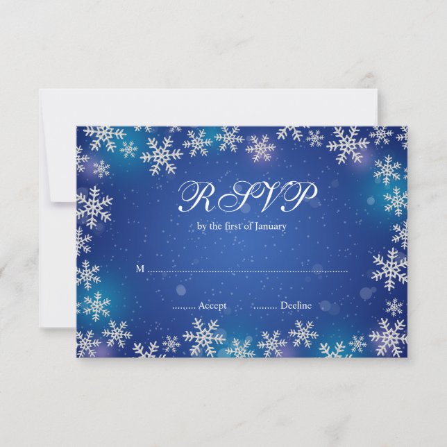 Bright Snowflakes Blue Winter RSVP (Front)