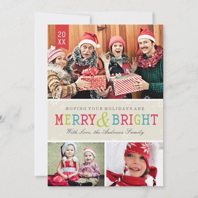 Bright Snowflakes Holiday Photo Card (Front)