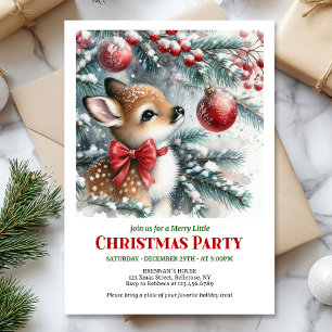 Bright snowy forest baby deer Christmas invitation