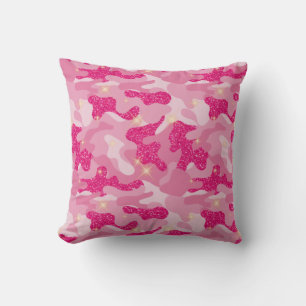 Bright Sparkle Pink Camouflage Chic Camo Lovers Cushion