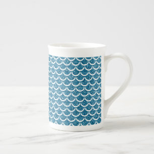 Bright Sparkle Teal Blue Mermaid Scales Fishtail Bone China Mug