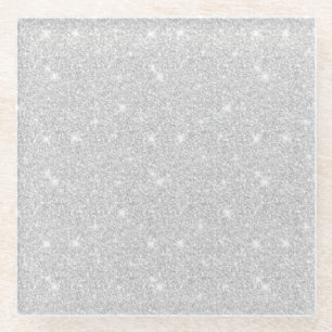Bright Sparkle White Silver Colour Merry Christmas Glass Coaster