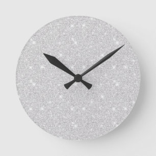 Bright Sparkle White Silver Colour Merry Christmas Round Clock