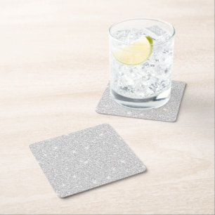Bright Sparkle White Silver Colour Merry Christmas Square Paper Coaster