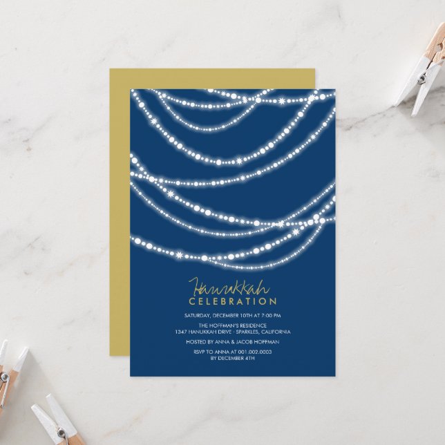 Bright Sparkles Hanukkah Celebration Holiday Party Invitation (Front/Back In Situ)