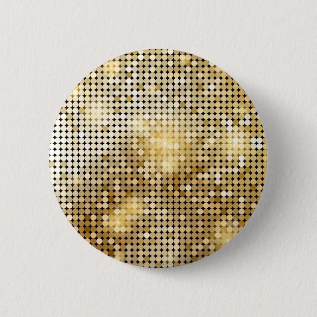 Bright sparkling golden sequin glitters disco ball 6 cm round badge (Front)