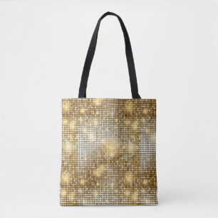 Bright sparkling golden sequin glitters disco ball tote bag