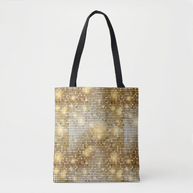 Bright sparkling golden sequin glitters disco ball tote bag (Front)