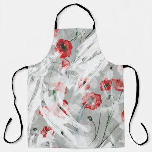 Bright Splash Red Poppy Watercolor Apron