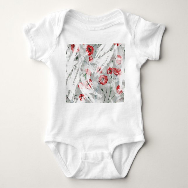 Bright Splash Red Poppy Watercolor Baby Bodysuit (Front)