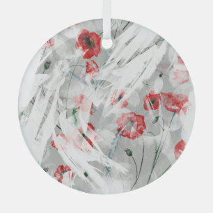 Bright Splash Red Poppy Watercolor Glass Tree Decoration