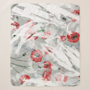 Bright Splash Red Poppy Watercolor Sherpa Blanket