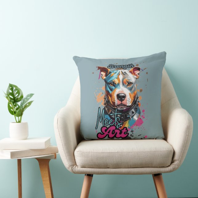 Bright Splatter Pit Bull Illustration Cushion (Chair)
