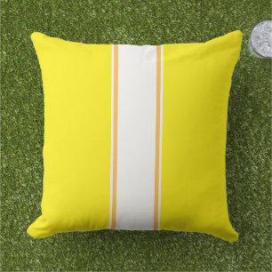Bright Sporty Lemon Yellow White Racing Stripes Cushion