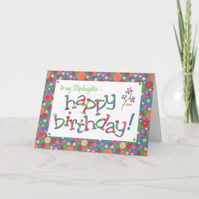 Bright Spots Pattern on Blue Stepdaughter Birthday Card (Front)