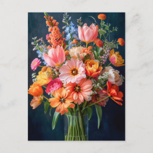 Bright Spring Bouquet in Glass Vase Postcard