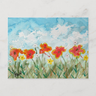 Bright Spring Flowers and Clouds Postcard