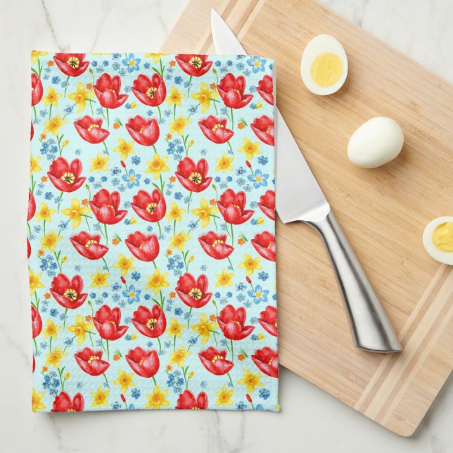 Bright Spring Flowers Tea Towel (Quarter Fold)