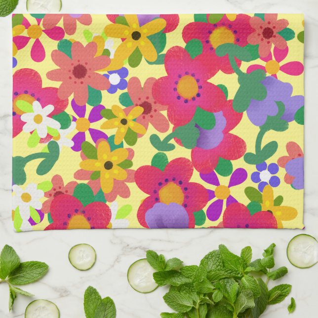 Bright Spring Flowers You Customise Pretty Tea Towel (Folded)
