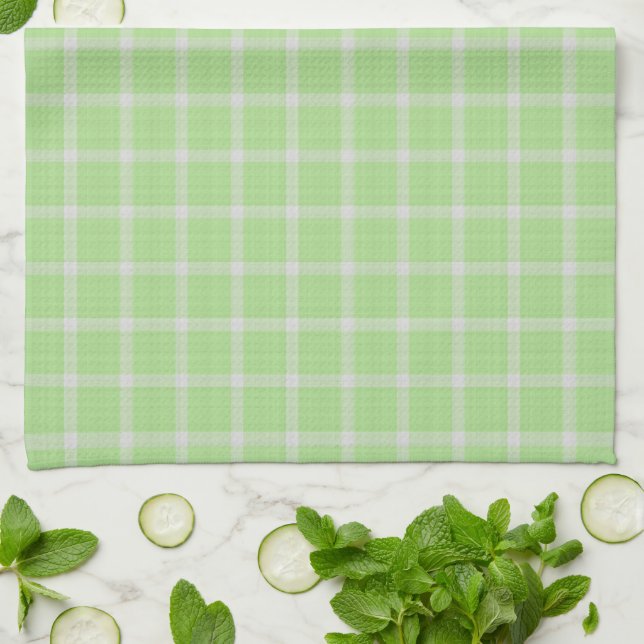 Bright Spring Green Gingham Plaid Tea Towel (Folded)