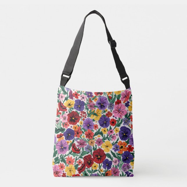 Bright Spring Pansies Floral Garden Pattern Crossbody Bag (Front)