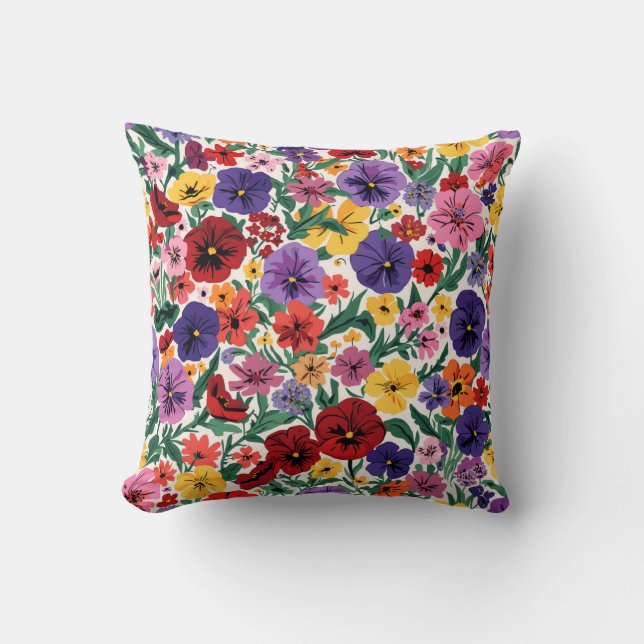 Bright Spring Pansies Floral Garden Pattern Cushion (Front)