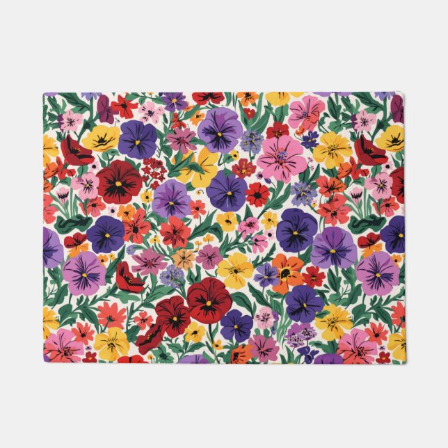 Bright Spring Pansies Floral Garden Pattern Doormat (Front)