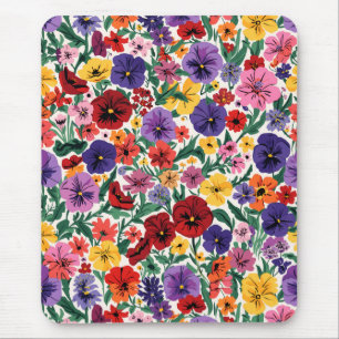 Bright Spring Pansies Floral Garden Pattern Mouse Pad