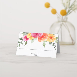 Bright spring summer floral pink orange blooms place card