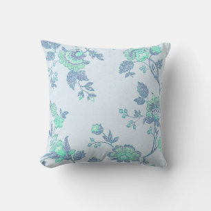 Bright Spring Theme Floral Pastel Blue Aqua Cushion