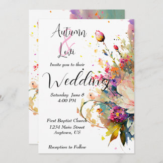 Bright spring watercolor floral Wedding Invitation