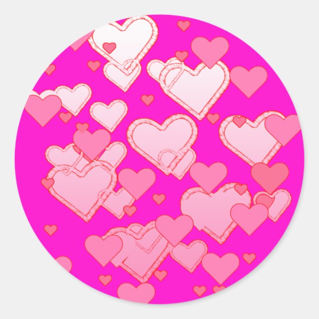Bright Sprinkle of Falling Hearts Classic Round Sticker (Front)