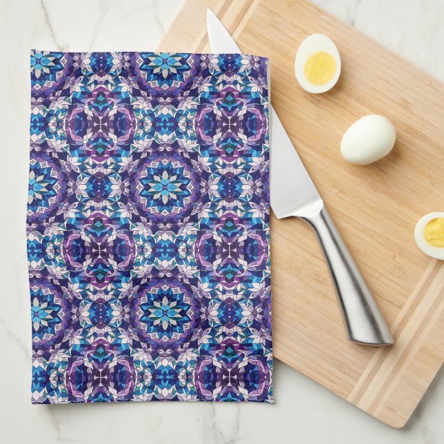 Bright - Stain Glass Bloom #2 Tea Towel (Quarter Fold)