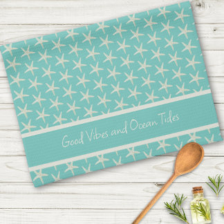 Bright Starfish Pattern | Coastal Kitchen Tea Towel