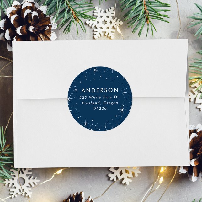 Bright Stars Navy Holiday Return Address Label (Creator Uploaded)