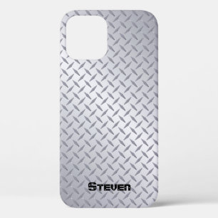 Bright Steel Diamond Plate with Name iPhone 12 Pro Case