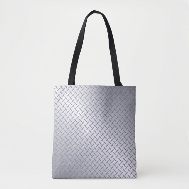 Bright Steel Grey Diamond Plate Pattern Tote Bag (Front)