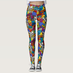 Bright Sticker Pattern Leggings
