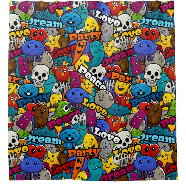Bright Sticker Pattern Shower Curtain (Front)