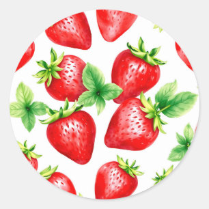 Bright Strawberries in Watercolor on White Classic Round Sticker