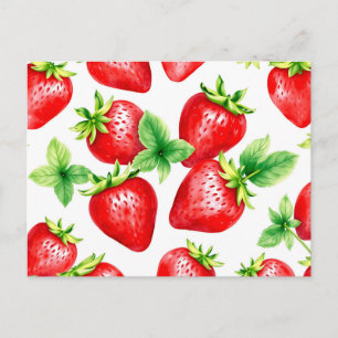 Bright Strawberries in Watercolor on White Postcard
