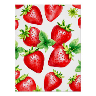 Bright Strawberries in Watercolor on White  Poster