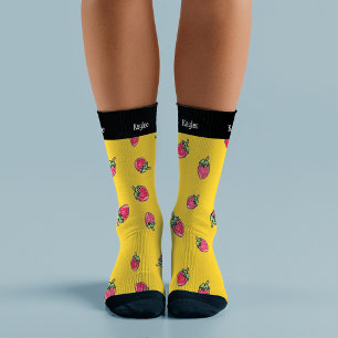 Bright Strawberry Watercolor Modern Summer Name Socks