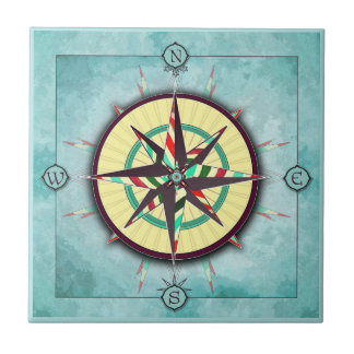 Bright Stripe Nautical Compass Ceramic Tile
