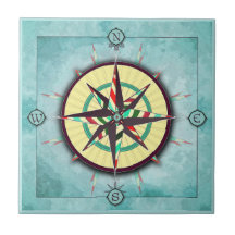 Bright Stripe Nautical Compass Ceramic Tile