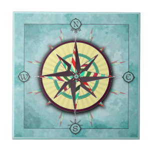 Bright Stripe Nautical Compass Ceramic Tile